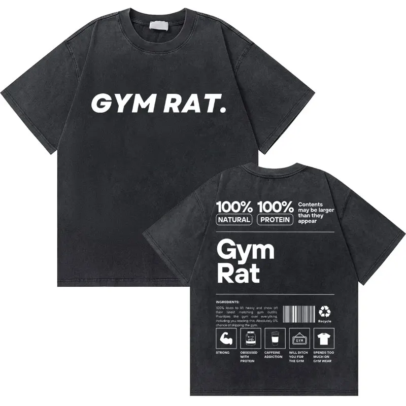 

Washed Vintage Funny Gym Rat Muscle Mommy Pump Cover T-shirt Funny Workout Bodybuilding Tees Men Women Fitness Oversized Tshirt