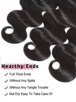 Extensions de cheveux humains 100% naturels, 40 pouces, ondulés, brésiliens, birmans, tissage lâche, 3 ou 4 paquets, noir naturel vierge, tissage au crochet. 4