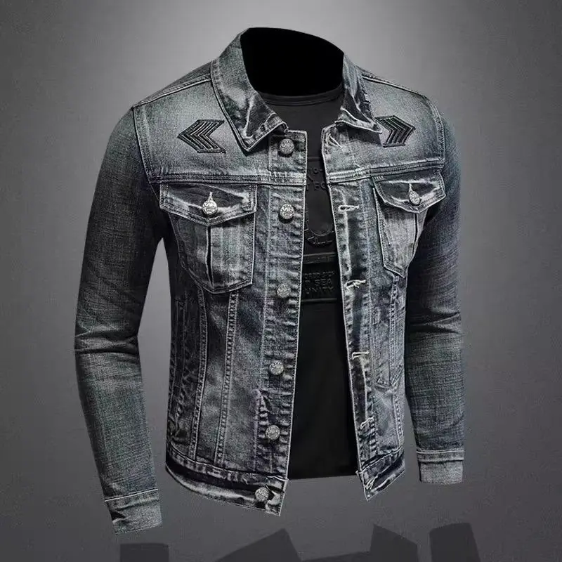 Men's Vintage Denim Jacket High Street Trend Loose Street Riding Biker Clothing Handsome Casual Buttoned Lapel Men's Clothing spring and autumn 24 new men s retro fashion route 66 motorcycle printed pilot jacket loose street fashion riding windproof raci