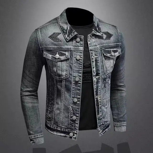 Men's Vintage Denim Jacket High Street Trend Loose Street Riding Biker Clothing Handsome Casual Buttoned Lapel Men's Clothing 1