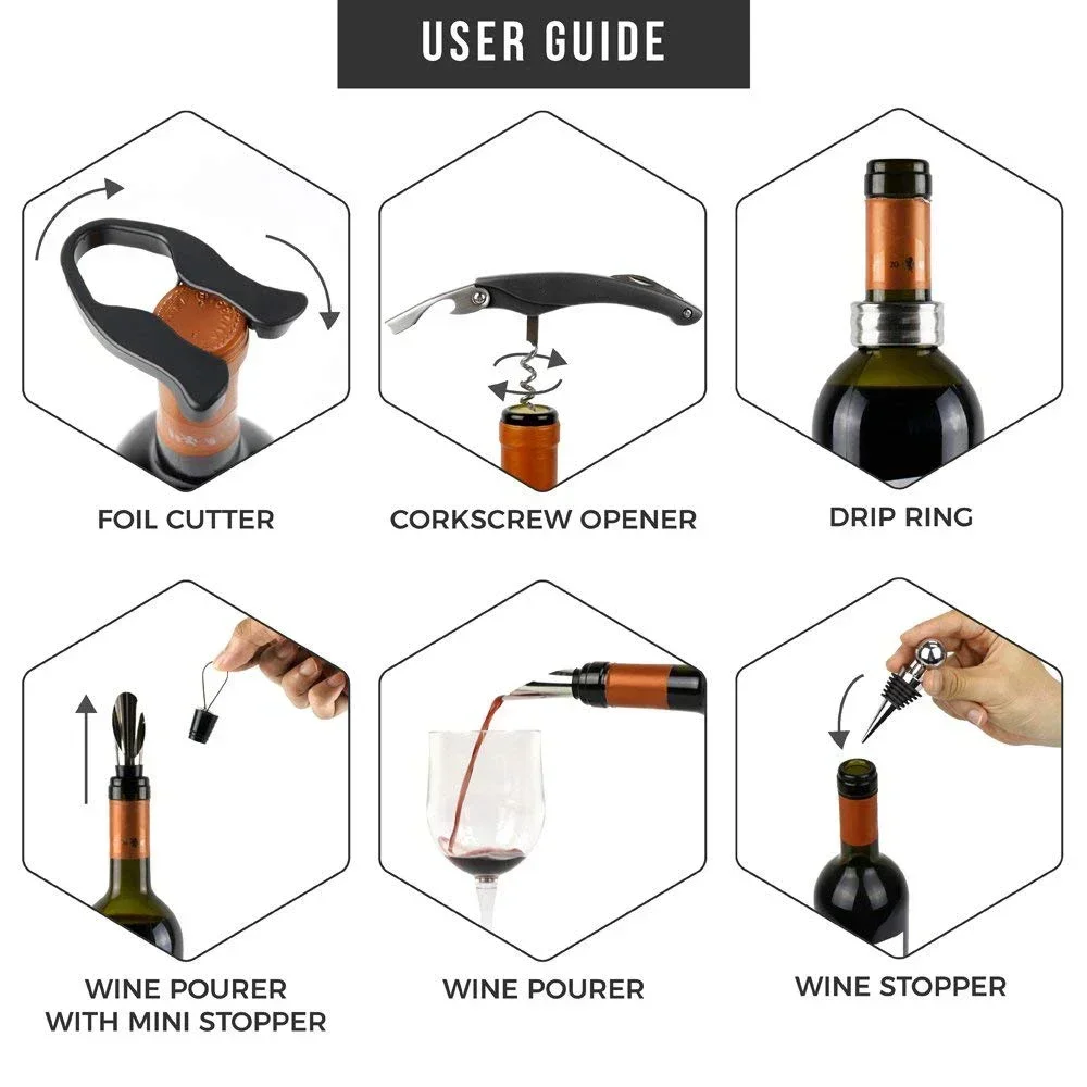 Deluxe Wine Opener Accessories Gift Tools Set with Waiters Corkscrew 5 Piece Bottle Opening Kit wine opener set
