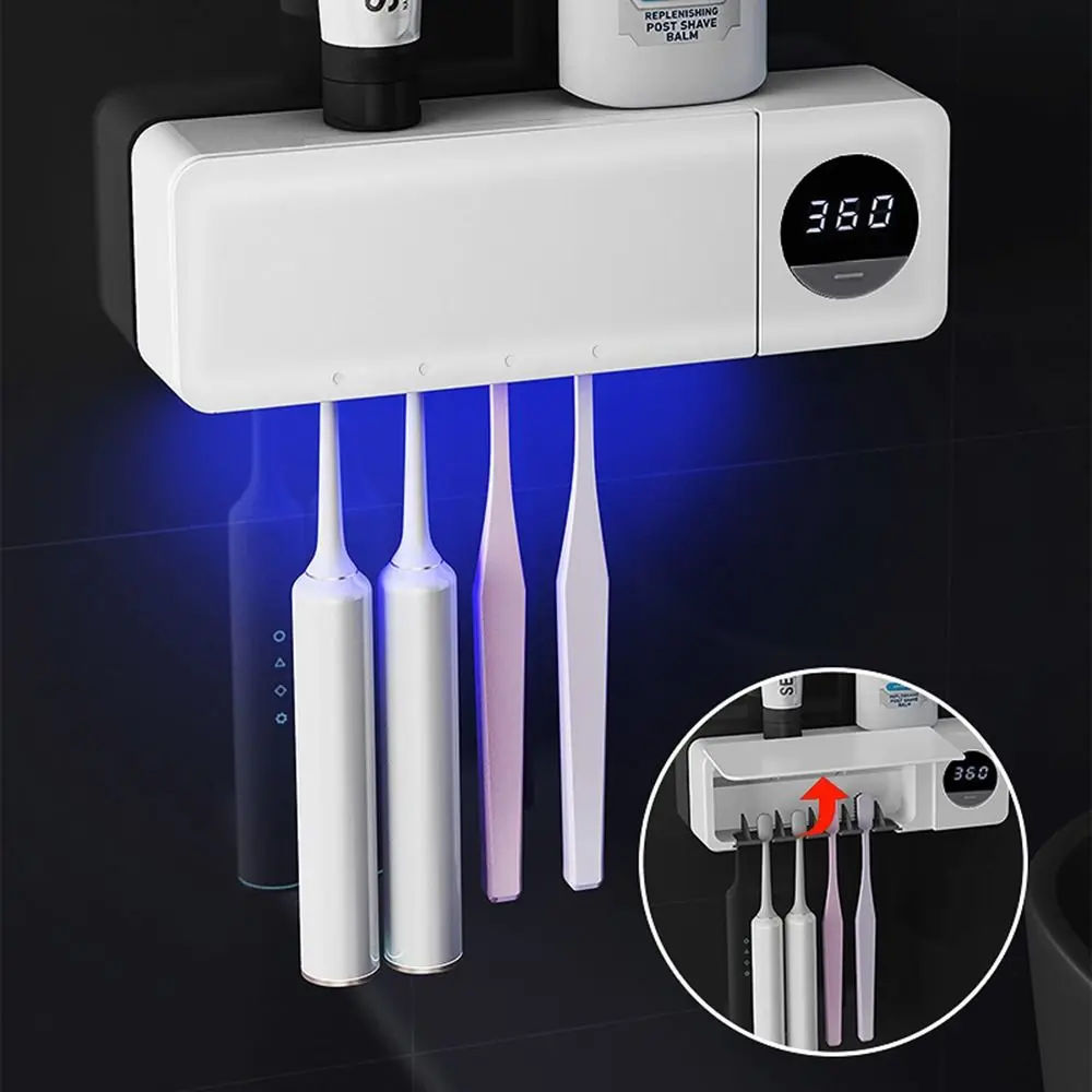 4 슬롯 UV 살균 칫솔 홀더 지능형 살균 디지털 디스플레이 스마트 칫솔 랙 창의성 무펀치