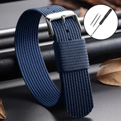 Braided Nylon Strap - Men's Army Sports Breathable Watch Band Wristbelt - Rose Gold Buckle (Blue)