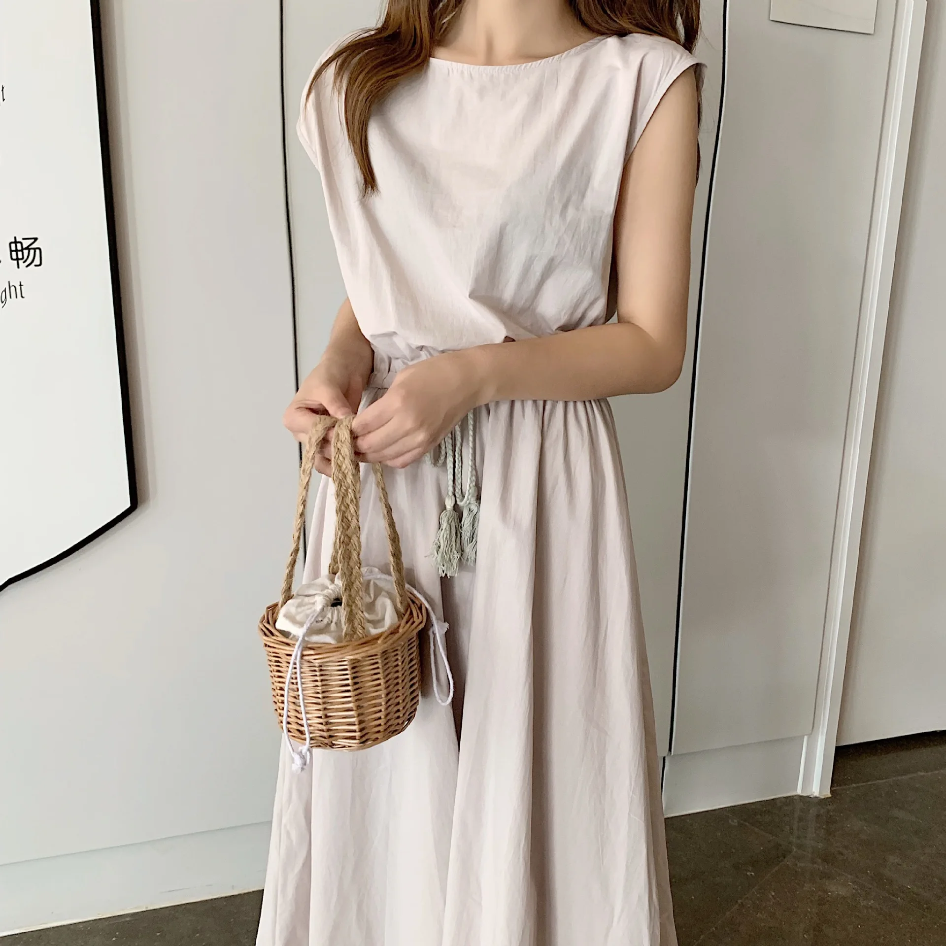 

Casual Dress Khaki Japan South Korea Big Swing Dress 2022 Spring/Summer Can Be Small Waisted Loose Dress for Women