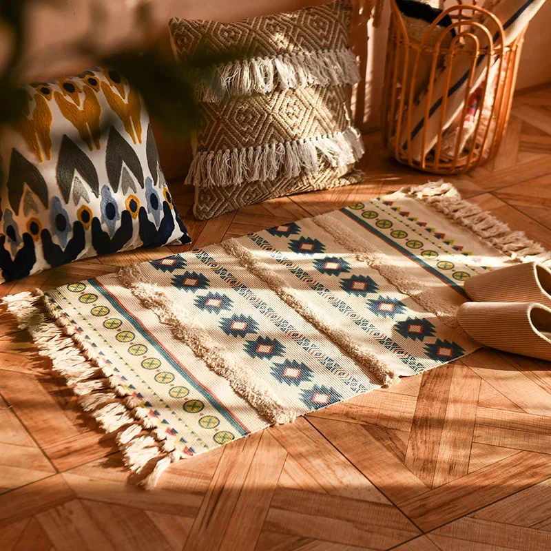 

Bohemia Rug Cotton Tassel Woven Floor Mat Bedroom Bedside Foot Pad Modern Carpet Rugs and Carpets for Home Living Room