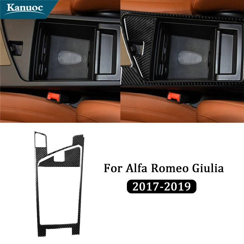 

For Alfa Romeo Giulia 2017 2018 2019 Carbon Fiber Car Armrest Storage Box Decal Cup Holder Stickers Decorative Accessories