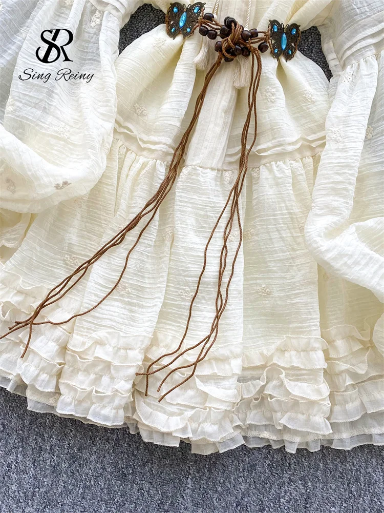 SINGREINY Summer Embroidery MIdi Dress Ladies Lantern Sleeves Ruffles Butterfly Sashes French Folds Vintage Holiday Sundress 4