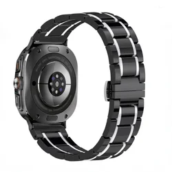 Luxury Metal Bracelet Wristband for Smartwatches - Durable Ceramic Sports Design (Black silver)