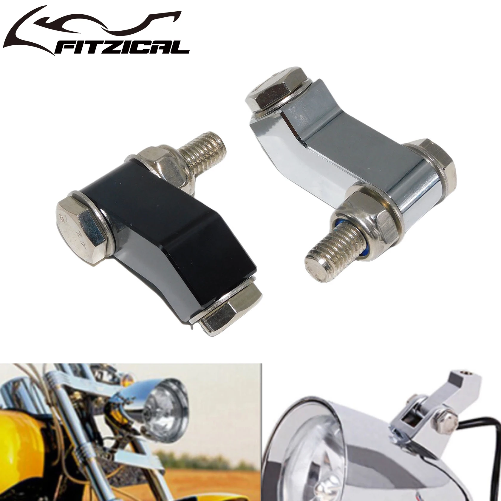 Motorcycle Headlight Mounting Block Bracket Extension Black/Chrome For Harley Dyna Softail