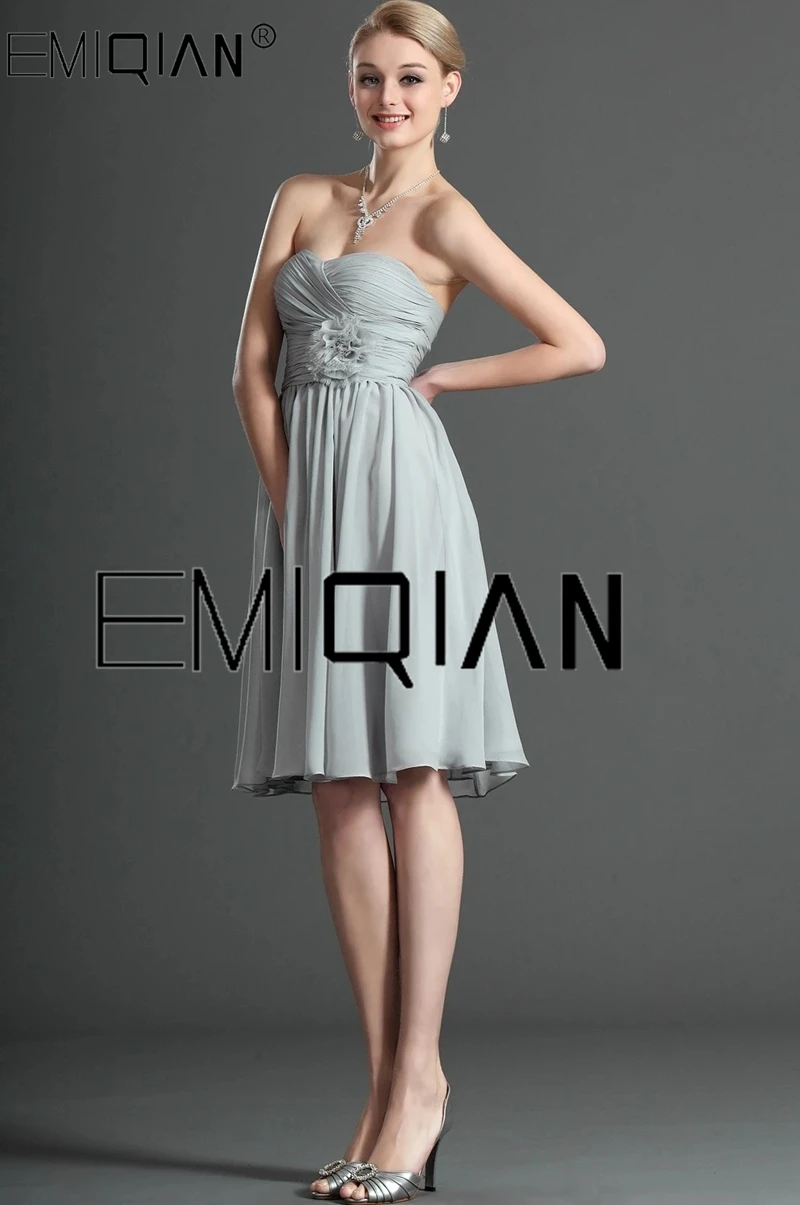 Simple Sweetheart A Line Silver Chiffon Formal Wedding Party Dress Knee Length Bridesmaid Dress