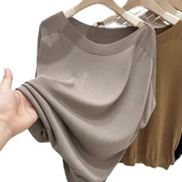 plus Size Women's One oulder Pure Color Ice Silk Knitted ort Sve T-irt Summer Loose Slim Batwing Sve Faionable Top - Image 5