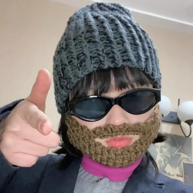 Hip-Hop Adult Hat Big Beard Fake Beard Hat Mask Hand Knitted Warm Wool for Men Women winter hat winter accessories knitted hat scarf set