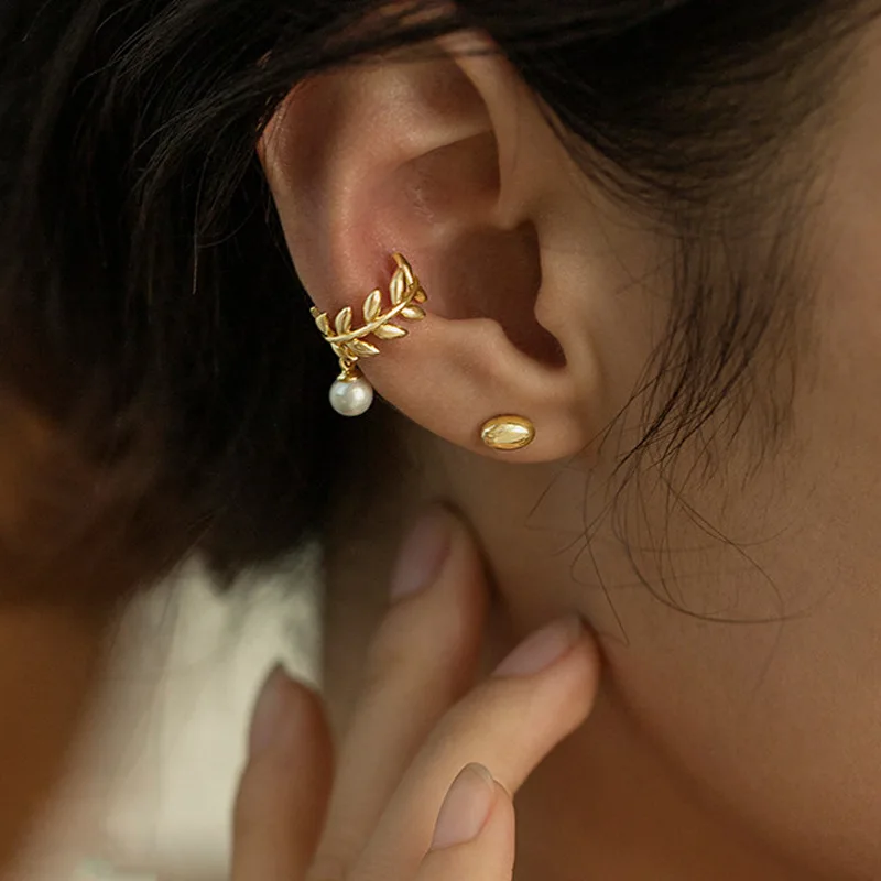 1pc Kpop Elegant Leaf Ear Clip No Piercing Earrings for Women Imitation Pearl Ear Cuff Y2k Accessories Jewelry Gifts EF088, ear clip earrings, clip earrings, ear clip