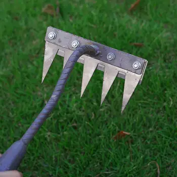 Teeth Iron Gardening Hoe Weeding Rake Farm Tool Grasping Raking Loosening Soil Nail Rake Tool Artifact Harrow Farm Tool