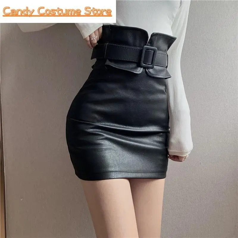 Mini Skirts Safety Liner Shorts Skirts Hot Girls Leather Skirt Korean Slim High Waist Shorts Skirt Female Belt meilly dolphin cotton liner winter jacket women coat cotton padded fur hooded parka short puffer jacket snow wear female outwear