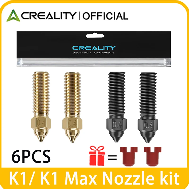 Offizielles Creality K1/K1 Max Düsen-Set aus Messing/Gehärtetem Stahl, 6 Stück Düsen mit Hoher Temperaturbeständigkeit für Ender 3 V3 KE/CR-10 SE