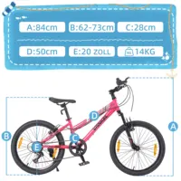 Vankel Vélo de montagne pour enfants pour filles de 6 à 9, vélo léger pour enfants de 20 pouces à 6 vitesses avec engrenages de dérailleur et brakes en V 6