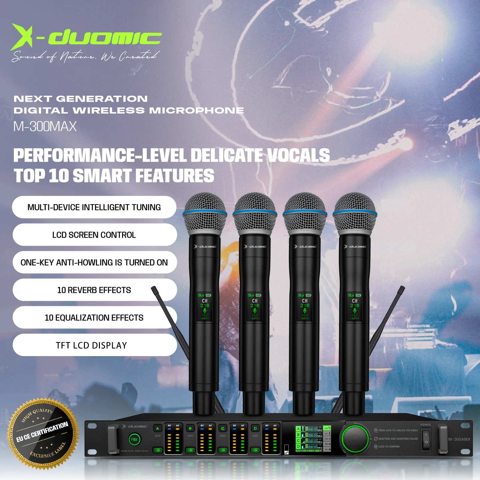 X-DUOMIC M300MAX one-to-four true diversity wireless microphone balanced reverb anti-howling professional stage performance