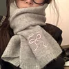 Japanese Cute Bow Scarf Winter Women's New Atmosphere Cold and Warm Neck Protection Knitted Scarf Embroidery