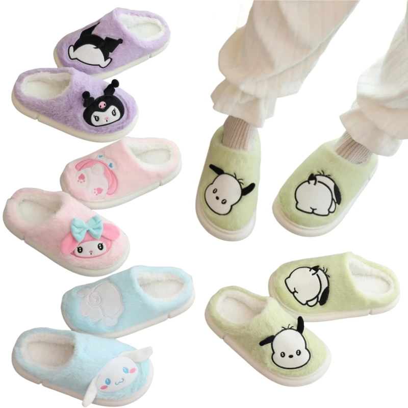 

Sanrio симпатичные Тапочки Kuromi My Melody CINNAMOROLL теплые домашние туфли утолщенная подошва мягкая плюшевая обувь с хлопковой подкладкой Нескользящие
