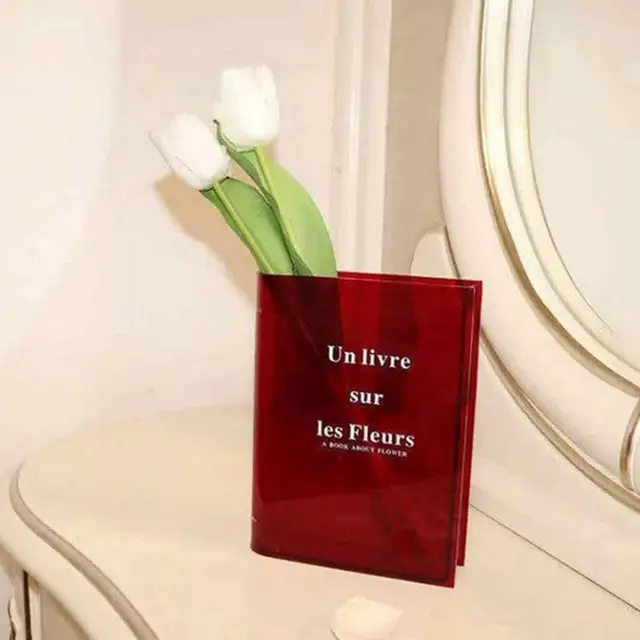 Clear Book Váza, Flower Váza Virágokhoz, Aranyos Könyvespolc Dekoráció A Virágrendezéshez - Image 2
