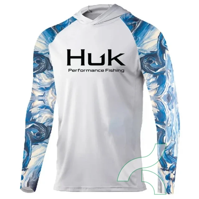 HUK Fishing Hooded Shirt Men's Performance Long Sleeve Fishing Clothes Sun  Protection Quick Dry Fishing T