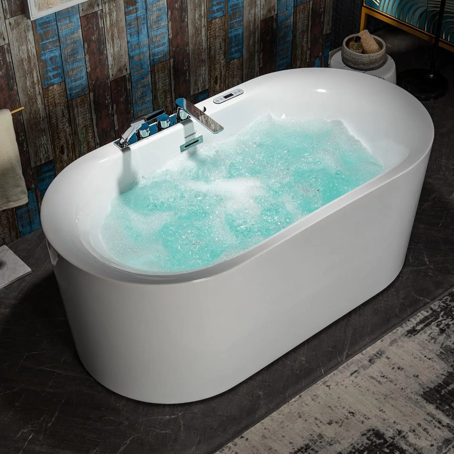 Whirlpool Water Jetted and Air Bubble Freestanding Heated Soaking Combination Bathtub with Faucet Air Massage 2
