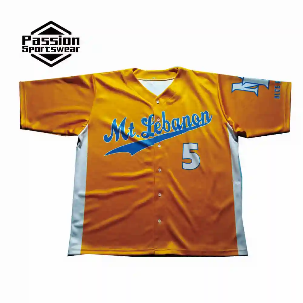 5 PCS Sublimated Team Name Number Printing Sports Uniform Women Men Baseball Jerseys Yellow Personalized Player Name