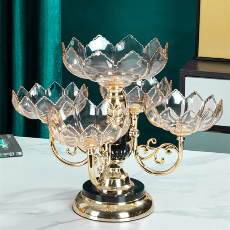 

Fruit Plate Household Living Room Coffee Table Candy European Multi-Layer Crystal Fruit Plate High-End Entry Lux Style