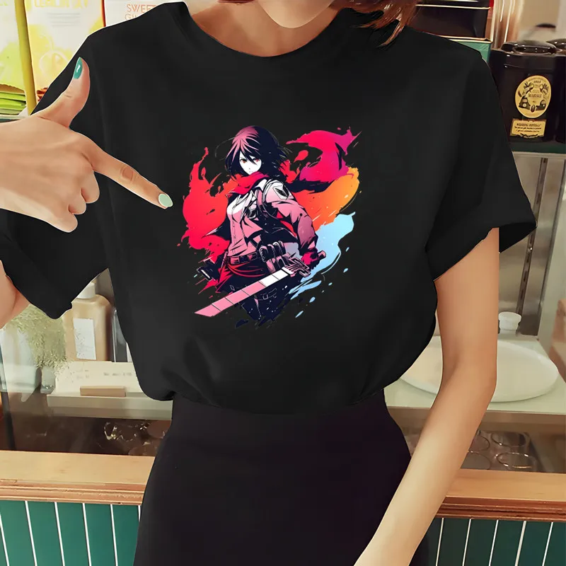 

Футболка Mikasa Ackerman женская с принтом, модный топ в стиле хип-хоп, забавная уличная одежда в стиле Харадзюку, на лето