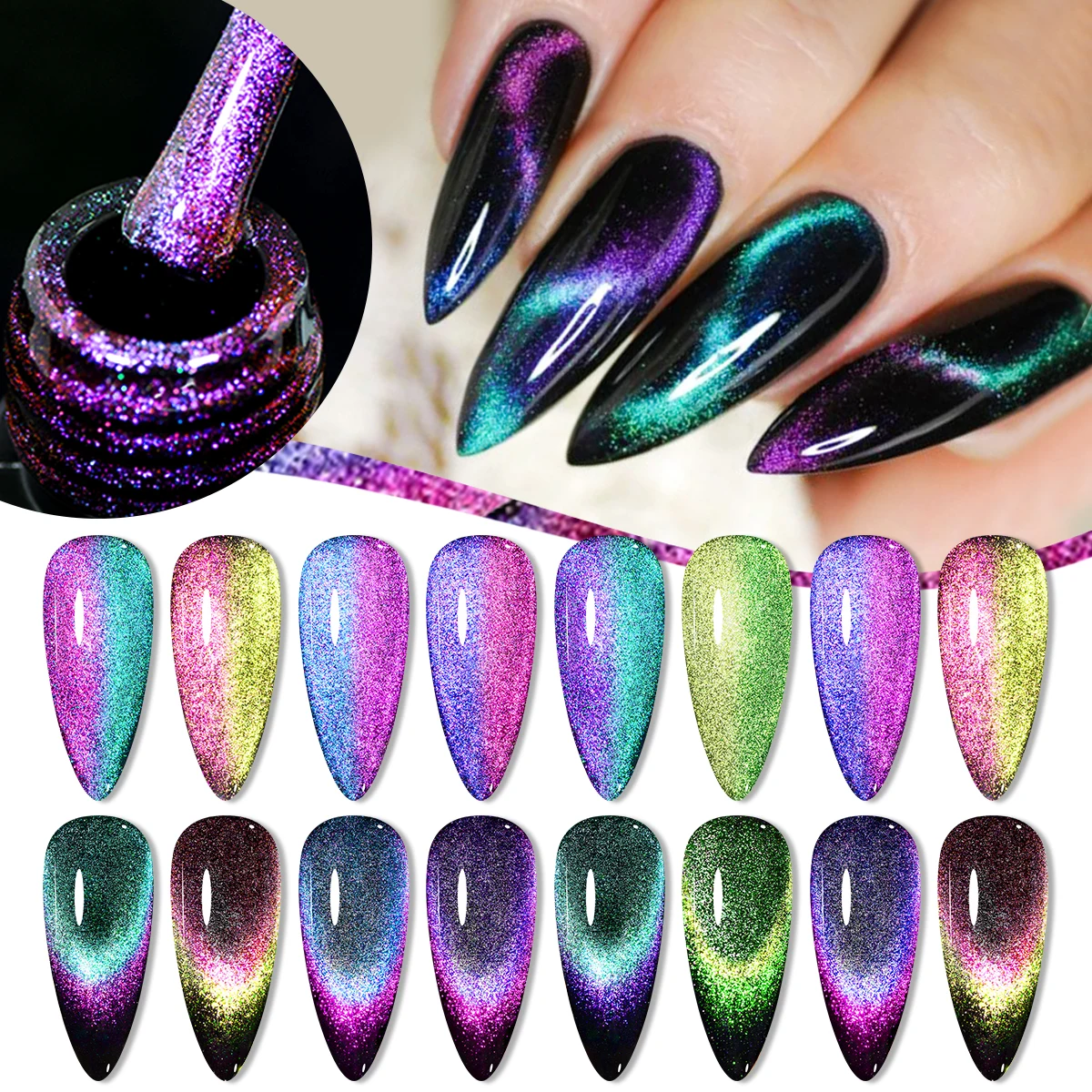 MEET ACROSS 9D Cat Magnetic Gel Nail Polish Set With Magnetic Stick Rainbow Soak Off UV Gel LED Nail Art Varnish For Nails 4