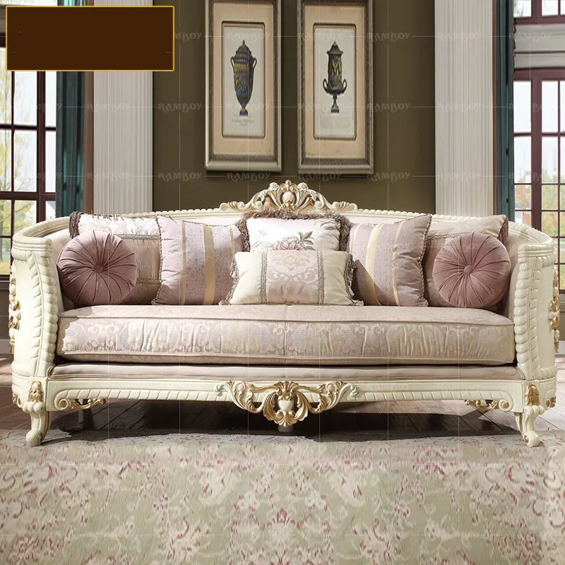 

French furniture luxury solid wood carved sofa European villa living room leather sofa palace sofa