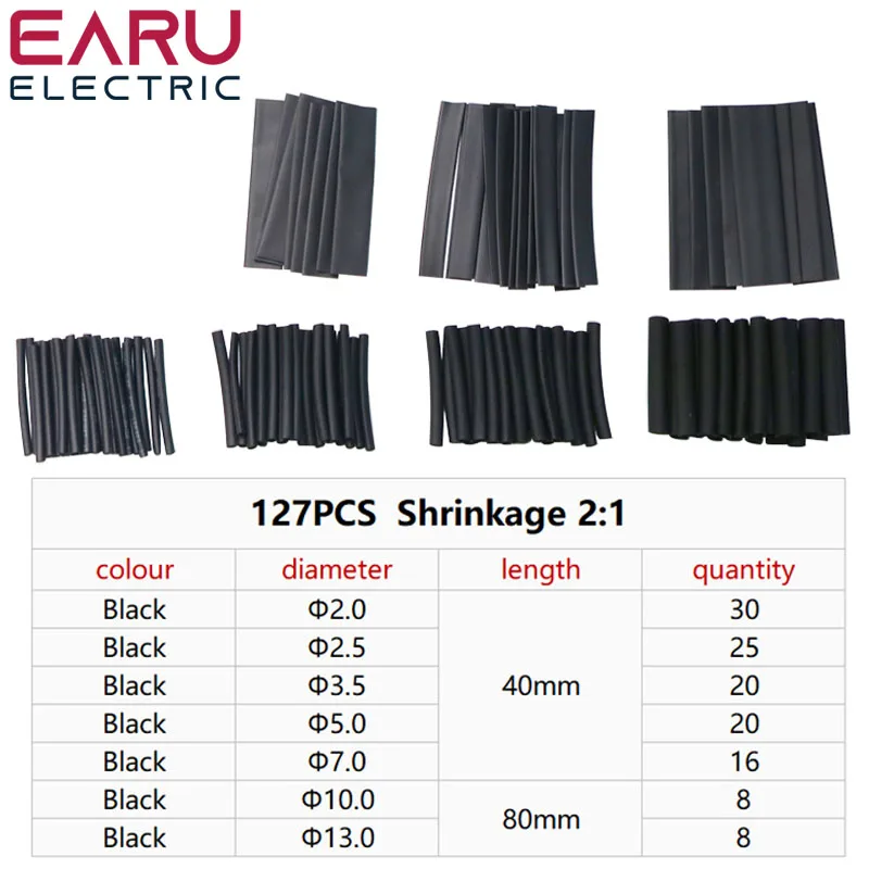 127pcs Heat Shrink Tube Sleeving Tubing Assortment Kit Electrical Connection Ele