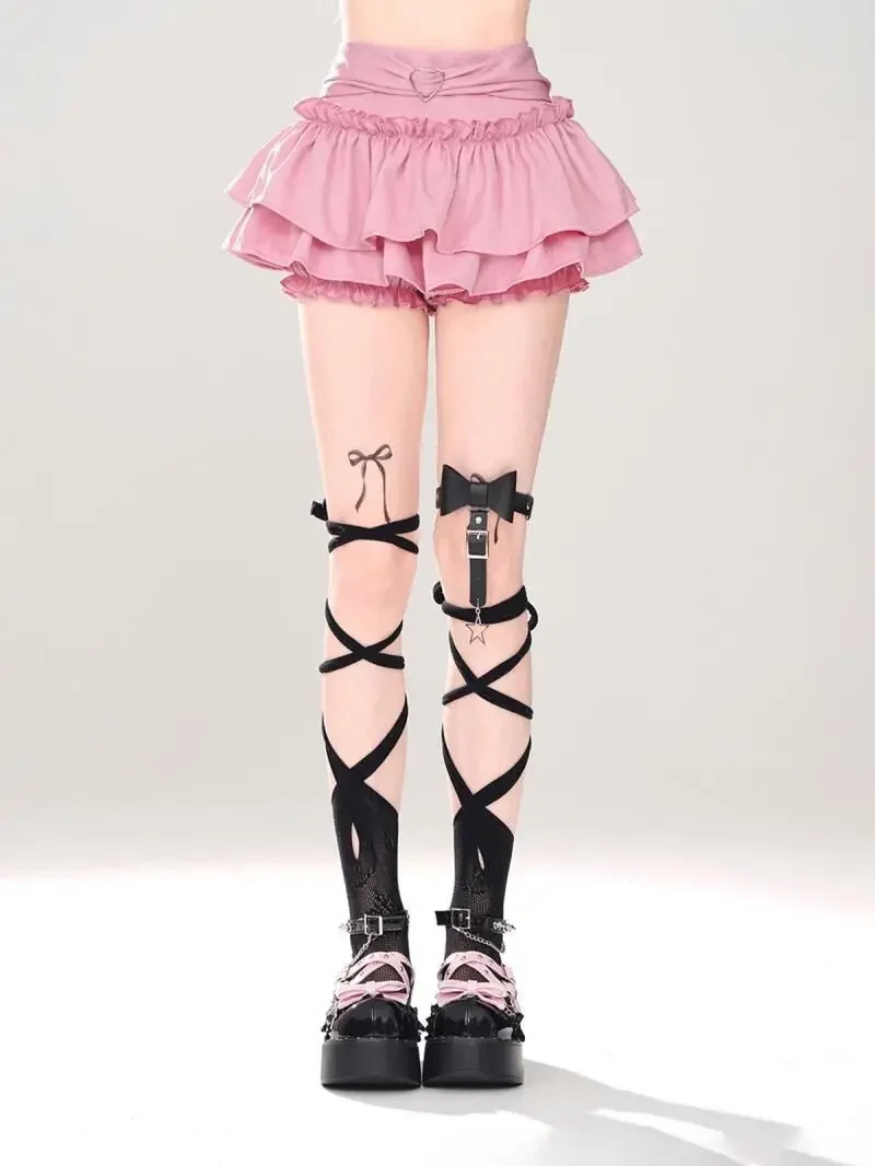 かわいいミニスカート黒ピンク女性のスカートフェアリーコア