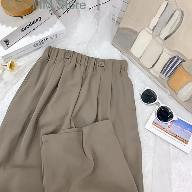 New Wide Leg Lazy Ice Silk Pants for Women 2 Button Suit Chiffon Loose Spring Summer Straight High Waist Pants