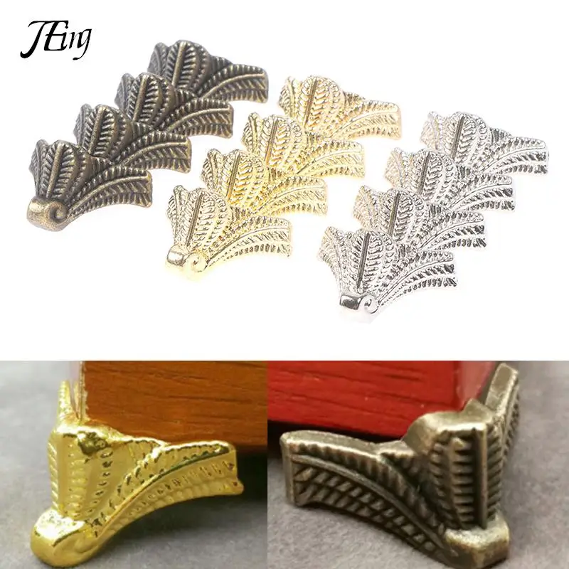 4PCS Antique Corner Protector Bronze Jewelry Chest Box Wooden Case Decorative Feet Leg Metal Corner Bracket Hardware
