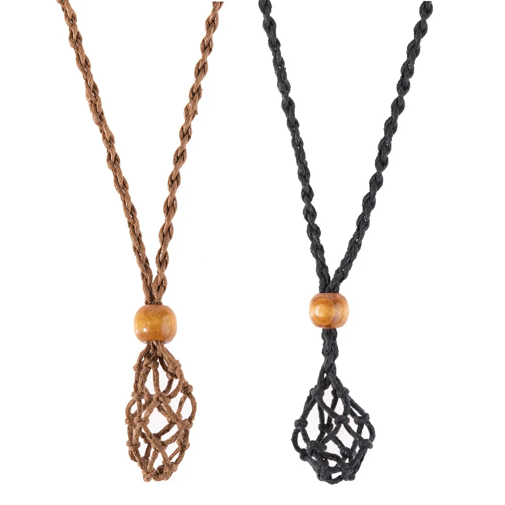 

Adjustable Necklace Cord Empty Stone Holder Wax Rope DIY Necklace Natural Quartz Crystal Chakra Healing Stone Net Bag Pendant