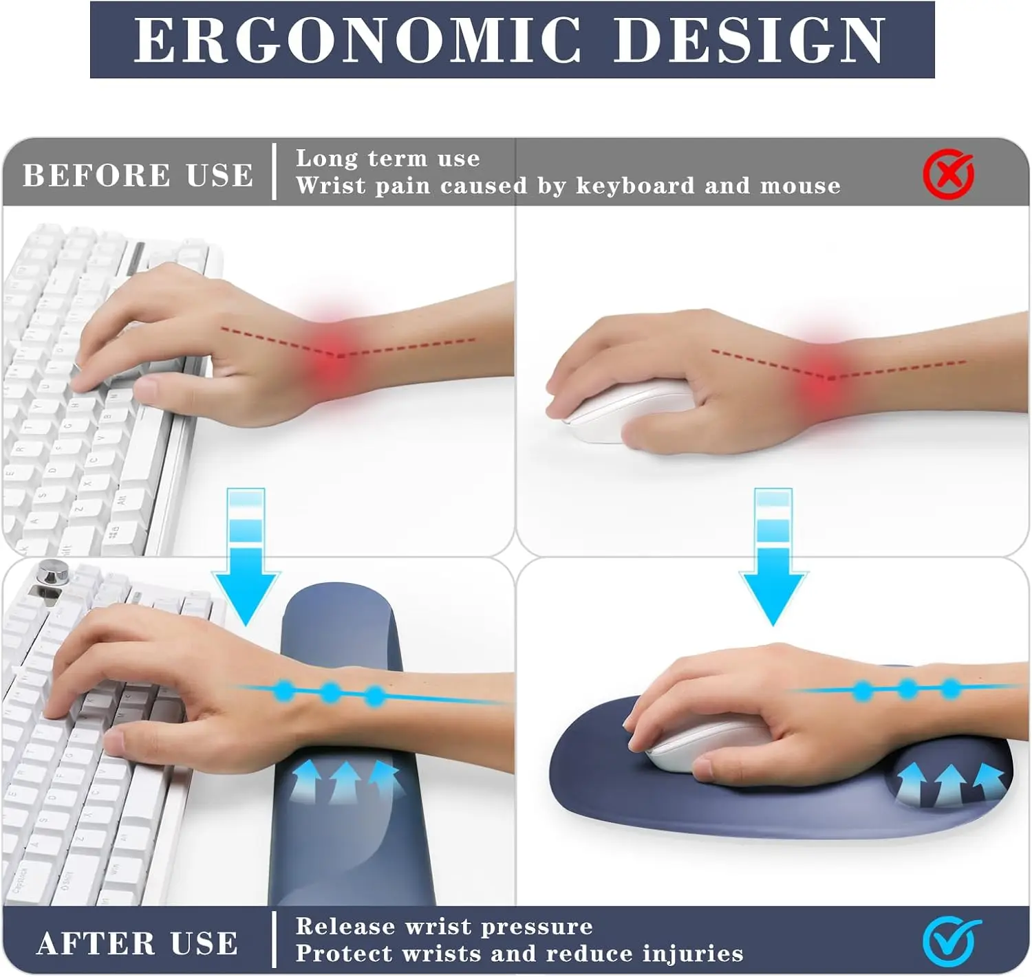 Mouse Pad Ergonomic Wrist Rest Gaming Mice Mat Non Slip Mice Hand Support Home Office