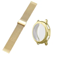Premium 20mm Metal Strap with TPU Soft Case Protector - Quick Install Watchband Accessories - Vivoactive 6-(20mm) (Gold Strap and Case)