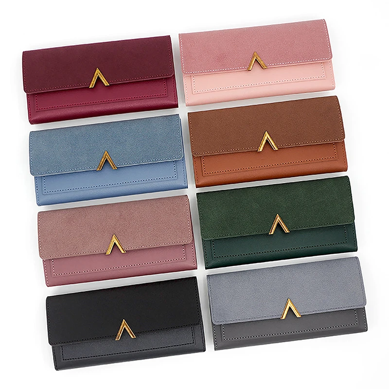 

Fashion Women's Frosted Purse Mixed Color Leather Handbag High-capacity Wallet Money Change Pouch Credit Card Clips