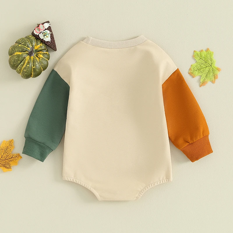 Newborn Baby Girl Boy Thanksgiving Outfit Turkey Print Long Sleeve Sweatshirt Romper Bodysuit Oversized Clothes