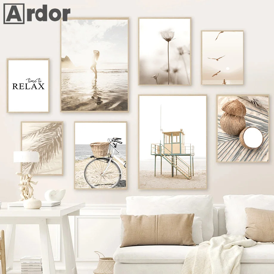 

Beach Surfboard Starfish Reeds Summer Surf Landscape Beige Posters Canvas Painting Wall Art Print Picture Living Room Home Decor