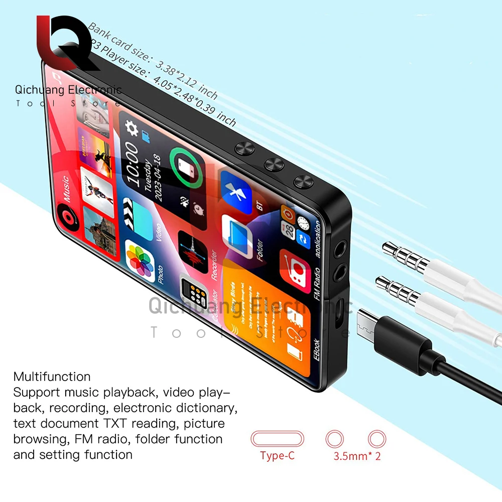 MP4 Music Player 4 Inch 16GB BT 5.2 Touch Screen with Speaker