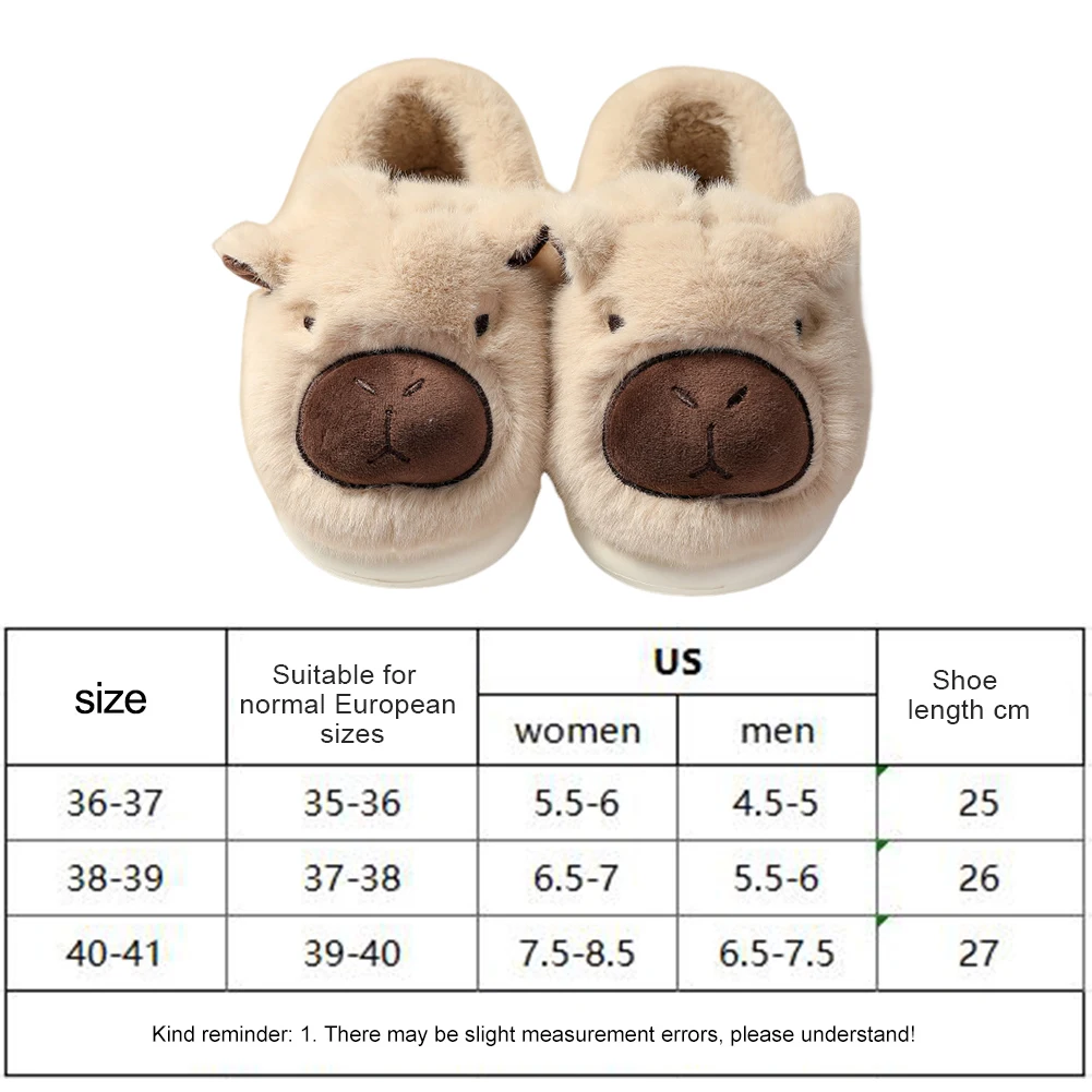 Plush Capybara Slippers Comfortable Slip-on House Shoes Non-Slip Fluffy Couple Slippers Furry Animal Slippers for Indoor Bedroom 6
