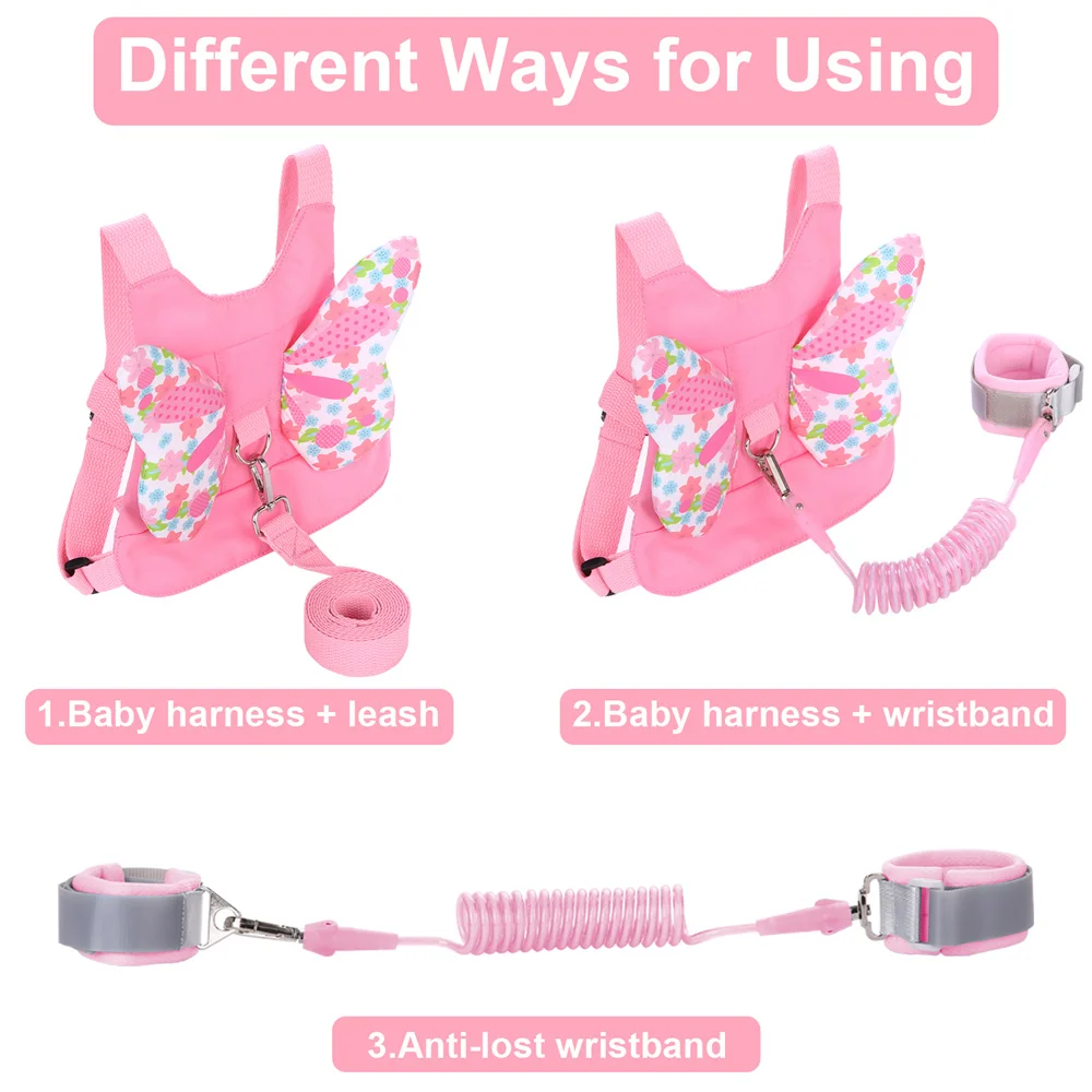3In1 Baby Harness Anti Lost Wrist Link+Toddlers Leash Backpack Walking Safty Child Kids Wristband Assistant Strap Belt Butterfly 5