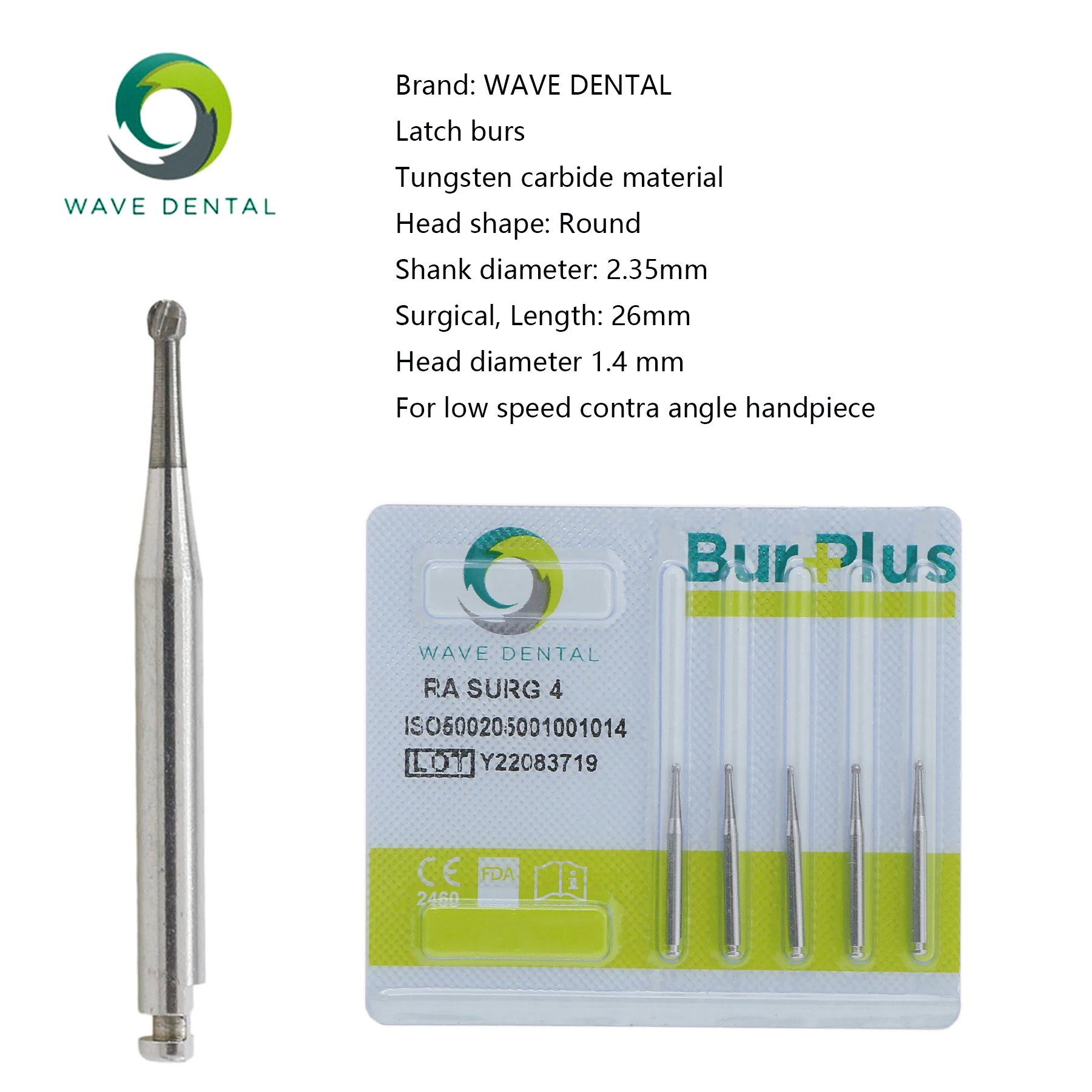 

Wave Dental Tungsten Carbide Surgical Bur Round 26mm RA SURG 4# Prima