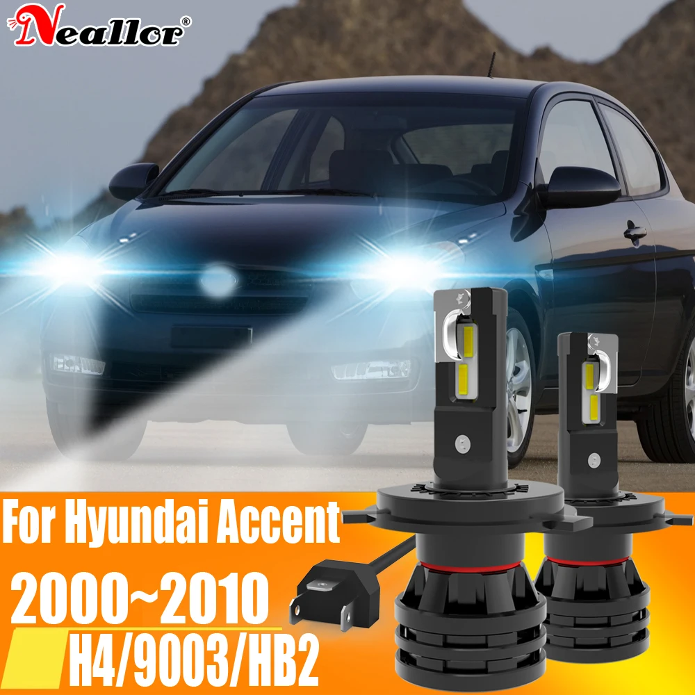 

2 шт., Автомобильные светодиодные лампы H4 HB2 9003 12 В 55 Вт для Hyundai Accent 2000 ~ 2010