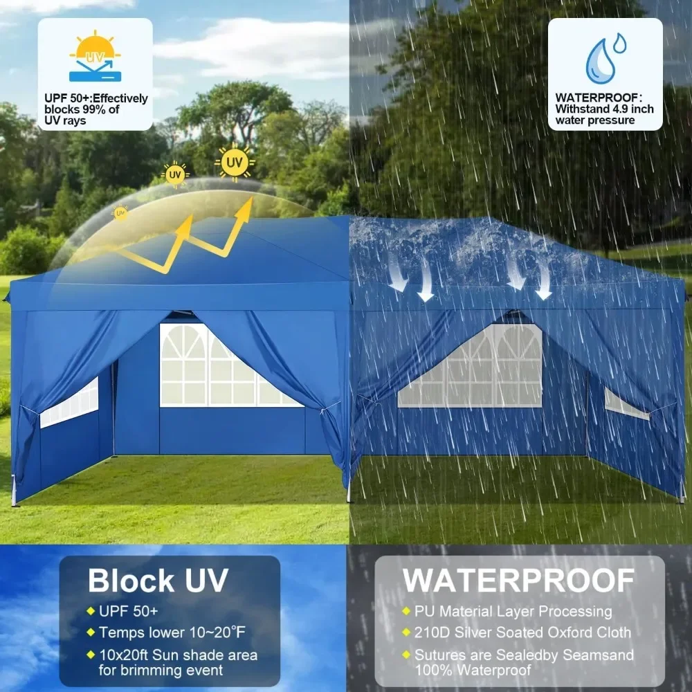 NEW-Canopy 10x20 Pop Up Canopy Tent with 6 Sidewalls Easy Pop Up Tent 10x20 Waterproof Commercial Instant Shelter UPF 50+ Portab