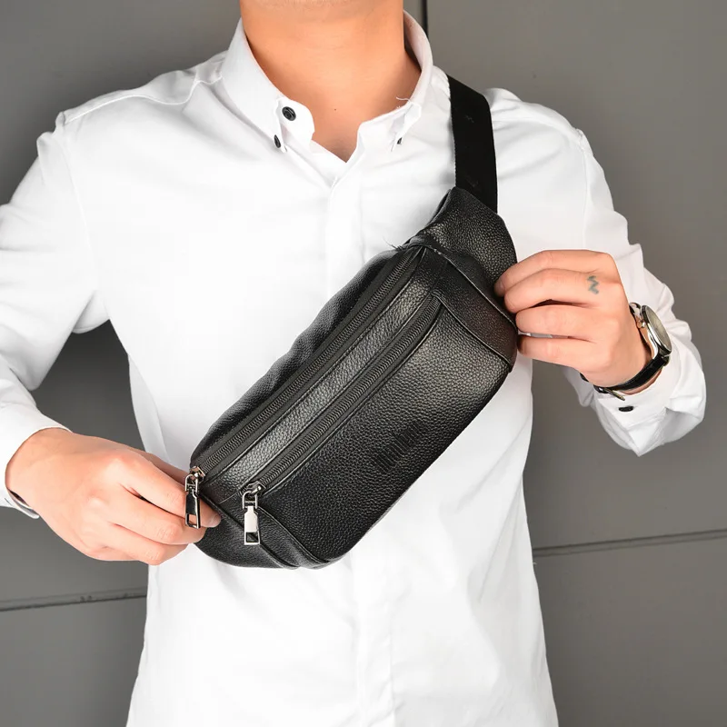 Men's Genuine Leather Chest Bags Crossbody Bag Luxury Design Durable Pockets Chest Bag Business Men's Handbag Shoulder Bag