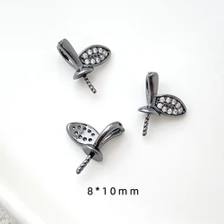 Elegant Zircon Leaf Pendant Set: Brass - Plated Gold DIY Jewelry Charms (3 - gun black)